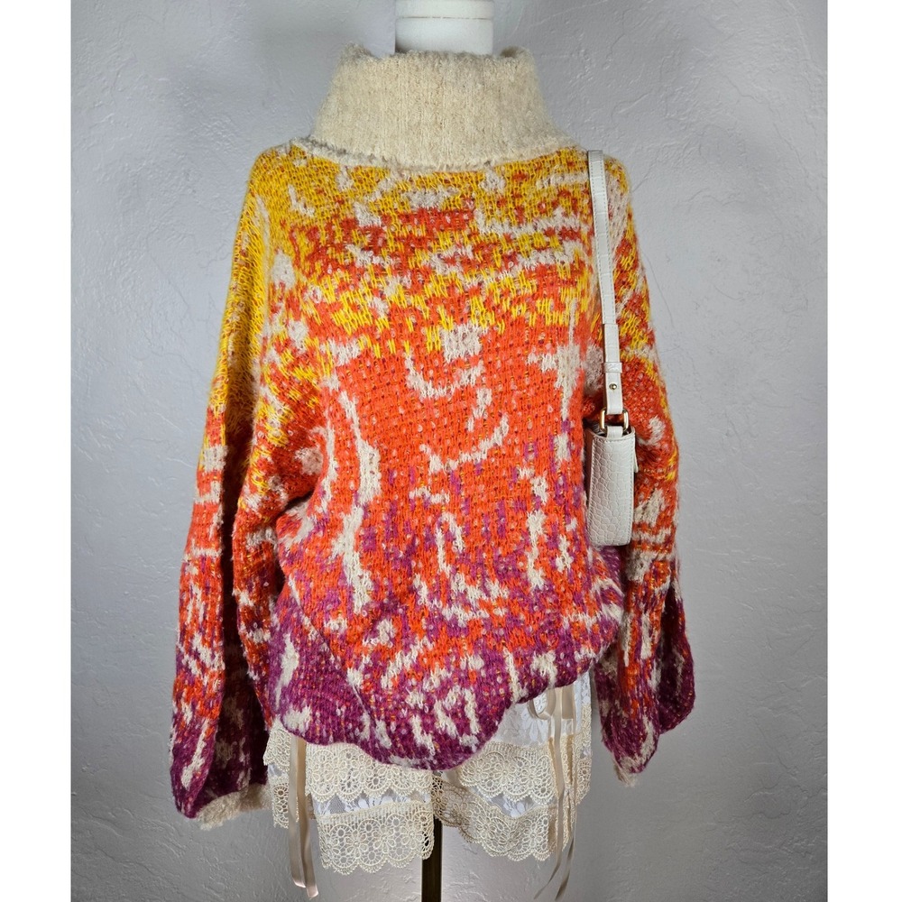 Oversized Turtleneck Sweater Colorful Knit Pullover‎ xs (fits larger)